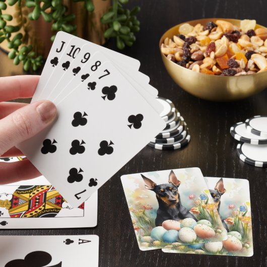Dobermann mit Ostereiern Spielkarten (In Situ)