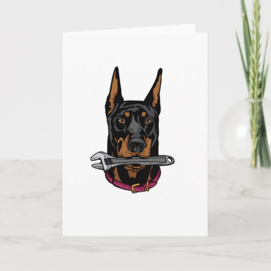 Dobermann mit Schraubenschlüssel Karte (Vorderseite)