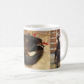 Dobermann mit Welpen Kaffeetasse (VorderseiteRechts)