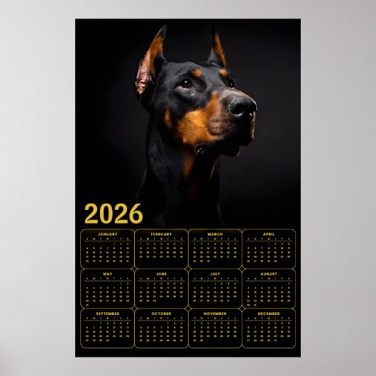 Dobermann Pinscher 2026 Kalender Poster (Vorne)