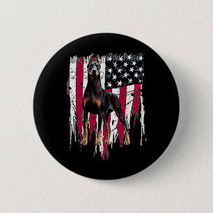 Dobermann Pinscher Amerikanische Flagge USA Toll Button