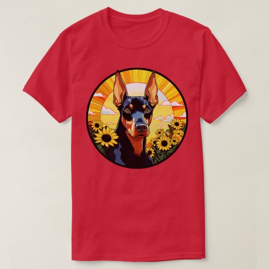 Dobermann Pinscher Blume Sunset Niedliche Farbige T-Shirt (Design vorne)