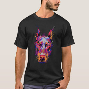 Dobermann Pinscher Hund Gesicht Welpe Bunt Pop Sty T-Shirt