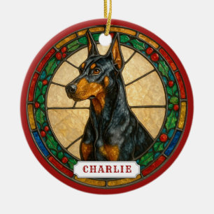 Dobermann Pinscher Hund Keramik-Kreis-Ornament Keramik Ornament