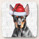 Dobermann Pinscher Hund mit Weihnachtsmannmütze Fe Getränkeuntersetzer (Vorderseite)