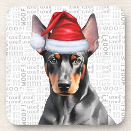 Dobermann Pinscher Hund mit Weihnachtsmannmütze Fe Getränkeuntersetzer