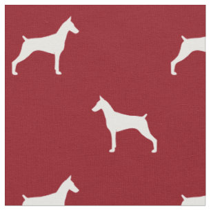Dobermann Pinscher-Hund Silhouetten Rot und Weiß Stoff