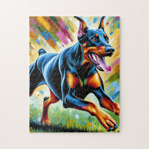 Dobermann Pinscher Hundeportrait Acryl-Kunst Druck Puzzle