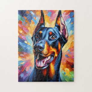 Dobermann Pinscher Hundeporträt Acryl-Kunst Druck Puzzle