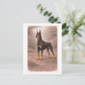 Dobermann Pinscher im Vintage-Stil Postkarte (Stehend Vorderseite)