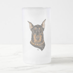 Dobermann Pinscher Kopfstudie Mattglas Bierglas