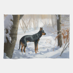 Dobermann Pinscher Lass es schneien Weihnachten Geschirrtuch