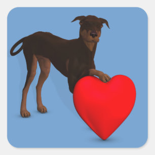 Dobermann Pinscher mit Herz Quadratischer Aufkleber