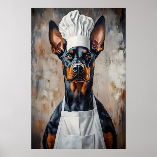 Dobermann Pinscher mit Kochmütze Poster, Lustiges Poster (Vorne)