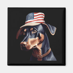 Dobermann Pinscher mit USA-Flagge Unabhängigkeitst Magnet