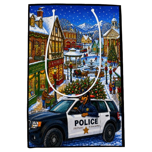 Dobermann Pinscher Polizei Feiertag Mittlere Geschenktüte (Vorderseite)