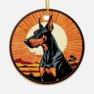 Dobermann Pinscher Retro Sonnenuntergang Hunde Lie Keramik Ornament