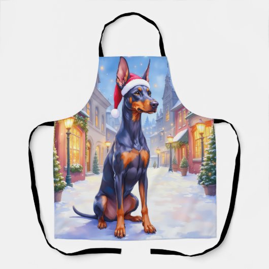 Dobermann Pinscher Schneedorfthema Weihnachtsmannm Schürze (Vorderseite)