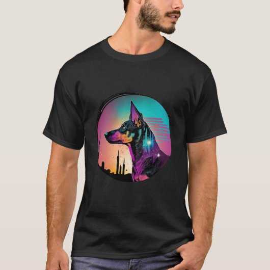 Dobermann Pinscher Synthwave 80er Retrowave-Ästhet T-Shirt (Vorderseite)