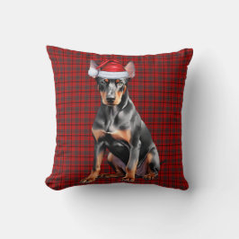 Dobermann Pinscher und Holiday Plaid Weihnachtshun Kissen