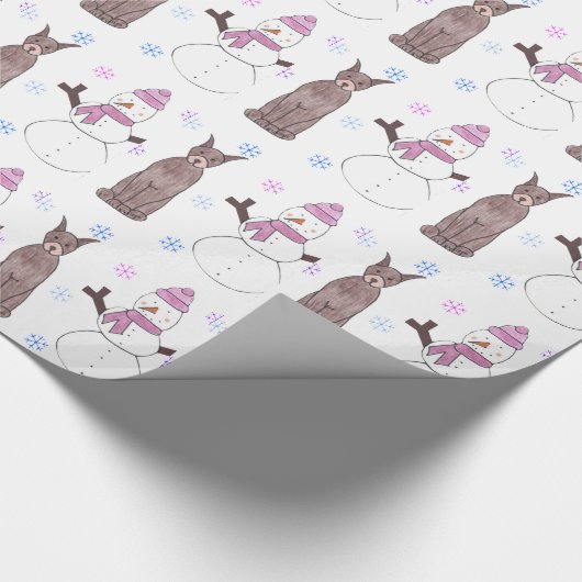 Dobermann-Pinscher und Schneemann Geschenkpapier (Ecke)