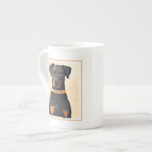 Dobermann Pinscher ungestutzt Gemälde Original Kun Porzellantasse