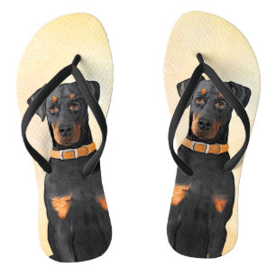 Dobermann Pinscher Ungestutzt Malerei Original Kun Badesandalen