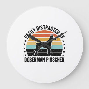 Dobermann Pinscher Vintage-Sonnenuntergang Grafik  Große Wanduhr