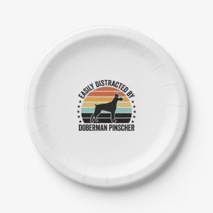 Dobermann Pinscher Vintage-Sonnenuntergang Grafik Pappteller