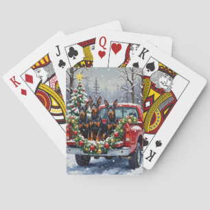 Dobermann Pinscher Weihnachten Rotes Lastwagen Fer Spielkarten