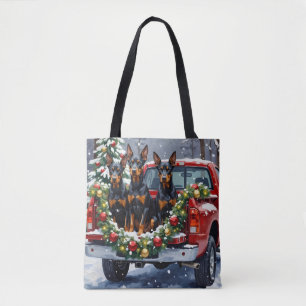 Dobermann Pinscher Weihnachten Rotes Lastwagen Fer Tasche