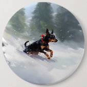 Dobermann Pinscher Weihnachten Schnee Winter Button (Vorderseite)