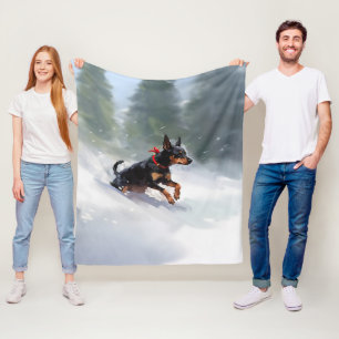 Dobermann Pinscher Weihnachten Schnee Winter Fleecedecke
