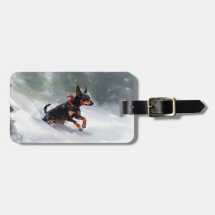 Dobermann Pinscher Weihnachten Schnee Winter Gepäckanhänger