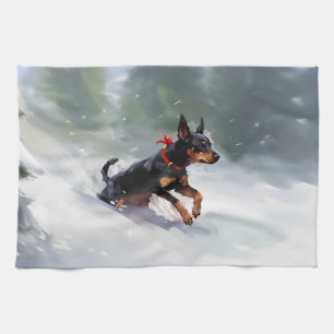 Dobermann Pinscher Weihnachten Schnee Winter Geschirrtuch