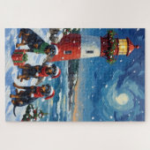 Dobermann Pinscher Weihnachts Leuchtturm Urlaub Puzzle (Horizontal)