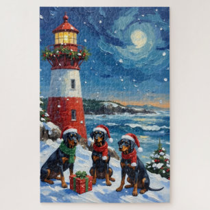 Dobermann Pinscher Weihnachts Leuchtturm Urlaub Puzzle