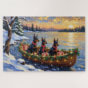 Dobermann Pinscher Weihnachtsboot Feiertage Puzzle