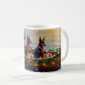Dobermann Pinscher Weihnachtsboot Urlaub Kaffeetasse (VorderseiteRechts)