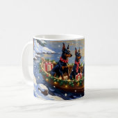 Dobermann Pinscher Weihnachtsboot Urlaub Kaffeetasse (Vorderseite Links)