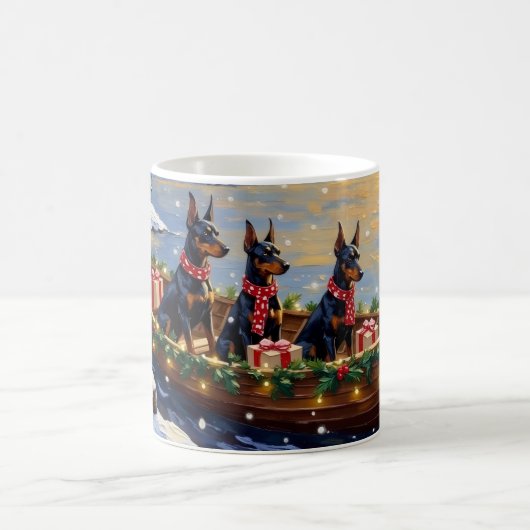 Dobermann Pinscher Weihnachtsboot Urlaub Kaffeetasse (Mittel)