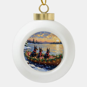 Dobermann Pinscher Weihnachtsboot Urlaub Keramik Kugel-Ornament