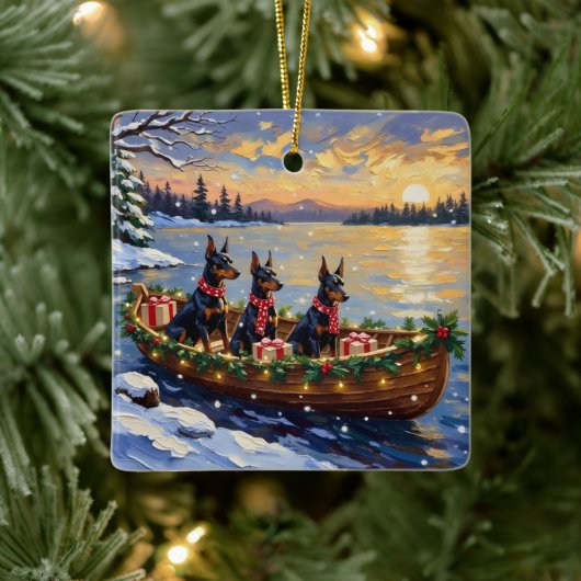 Dobermann Pinscher Weihnachtsboot Urlaub Keramikornament (Baum)