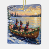 Dobermann Pinscher Weihnachtsboot Urlaub Keramikornament (Links)