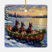Dobermann Pinscher Weihnachtsboot Urlaub Keramikornament (Rückseite)