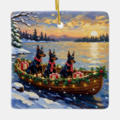 Dobermann Pinscher Weihnachtsboot Urlaub Keramikornament (Vorderseite)