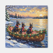 Dobermann Pinscher Weihnachtsboot Urlaub Magnet (Vorne)