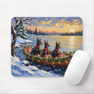 Dobermann Pinscher Weihnachtsboot Urlaub Mousepad