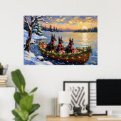 Dobermann Pinscher Weihnachtsboot Urlaub Poster (Heimbüro)