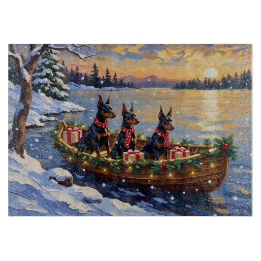 Dobermann Pinscher Weihnachtsboot Urlaub Schneidebrett (Vorderseite)